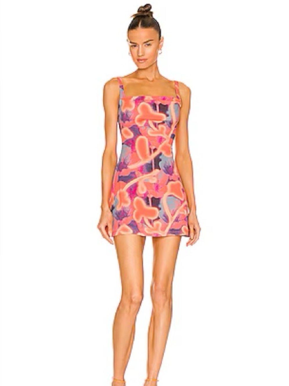 Miaou Neon Coral-Pink Abstract Mini Dress